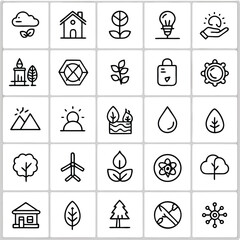Environmental Line Icons – Eco, Nature, Sustainability, Recycling, and Green Energy Vector Set.
