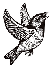 Obraz premium Intricate Engraved Bird Design with Wings Spread in Flight