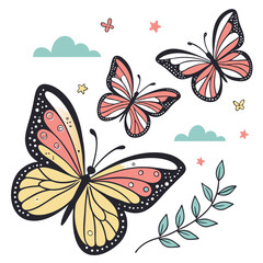 monarch butterflies set vector