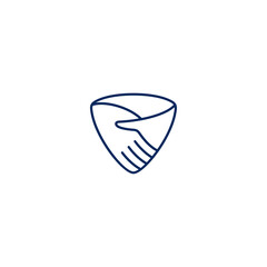 shaking hand logo in shield shape with simple linear design style