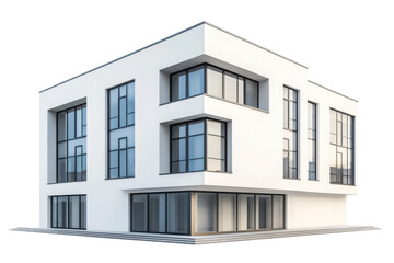 3D boxy modern building illustration featuring a clean simplistic design with multiple windows Suitable for urban architecture and residential projects Isolated on transparent background.