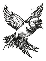 Obraz premium Detailed Vintage Engraving of a Flying Bird in Artistic Style