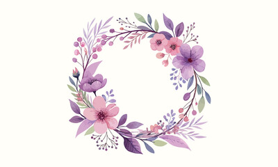 Watercolor Floral Wreath with Pink Peonies and Green Leaves
