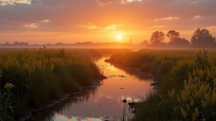 Obraz premium The Sunrise Light of the Golden Field