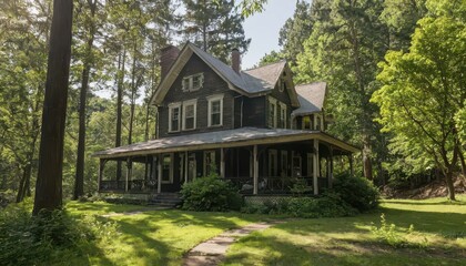 Historic victorian house in lush forest setting real estate photography