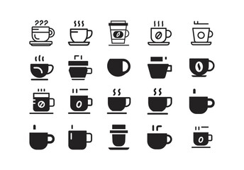Colorful Coffee cup icons set isolated vector on white background. Coffee icon collection - vector outline illustration and silhouette