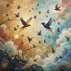 AI-generated billboard design of birds flying in the sky