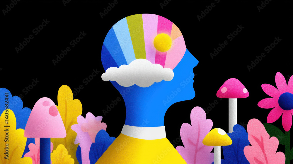 Poster brain 3d, creative flat illustration depicting the theme of chaos in brain and creativity concepts. 