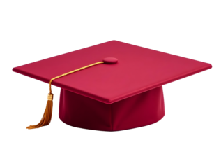 A red graduation cap for degree on transparent background 
