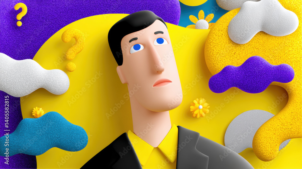 Poster brain 3d, illustration depicting brain functions related to decision-making, featuring a flat design