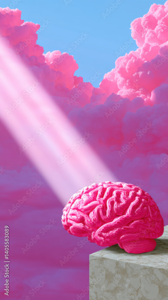 Poster brain 3d, illustration depicting the intricate relationship between brain functions and emotions, pr