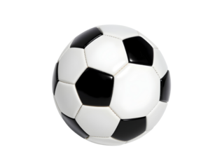 A black and white soccer ball on transparent background 