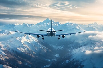 Naklejka premium Airplane flying over the mountains. 3d rendering.