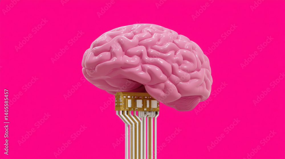 Poster brain 3d, illustration depicting the intersection of brain function and technology, showcasing chaos