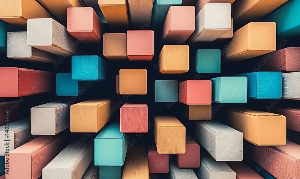 Aufkleber colorful stacked boxes arranged in a symmetrical pattern, showcasing vibrant hues and textures from 