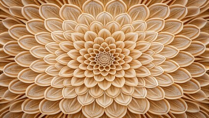 Abstract beige flower mandala.  Symmetrical floral pattern.