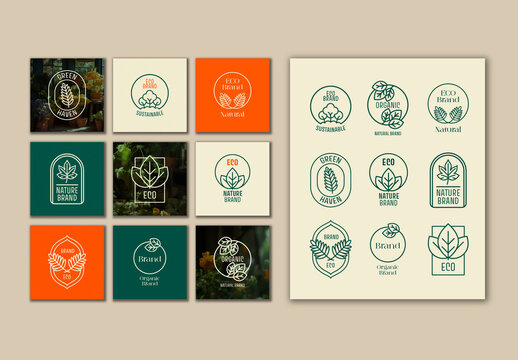 Green And Beige Minimal Organic Branding Icons Set