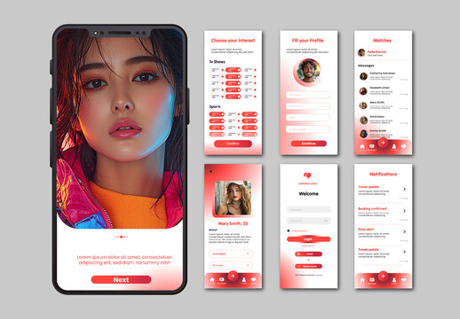 Red And White Mobile Dating App Interface Layout