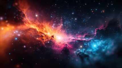 Obraz premium A cinematic wide-angle view of a glowing galaxy cluster, with twinkling stars and deep cosmic textures