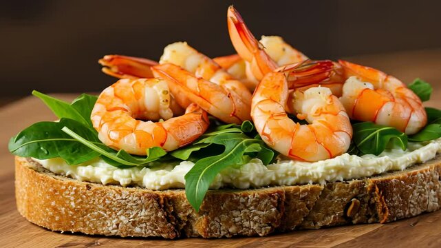 Tasty spinach and shrimp toast: grains, seafood, and greens delight