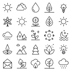 Environmental Line Icons – Eco, Nature, Sustainability, Recycling, and Green Energy Vector Set.