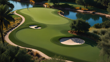 Overhead Golf Landscape with Sand Bunkers

