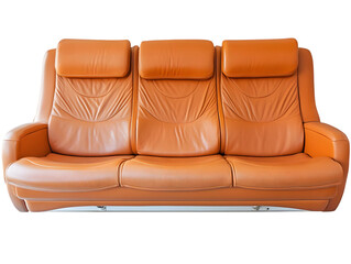 Isolated Brown Leather Sofa with Three Seats on Transparent Background Photo