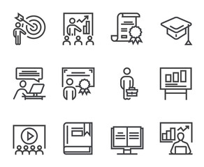 Target and goal simple isolated line icon set