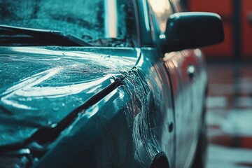 Closeup of damaged car