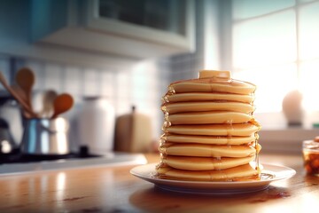 Beautiful stack of pancakes with syrup