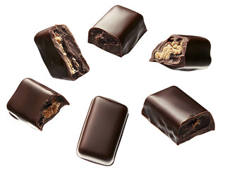 Isolated Chocolate Candies Floating Against a Black Background Photo