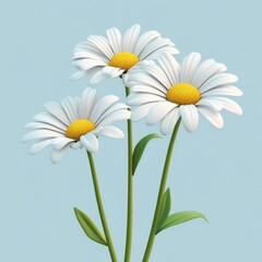 Naklejka premium Three cheerful daisies in a bunch against a pale background