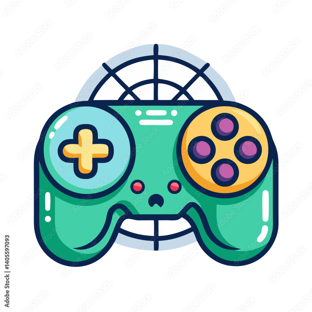 Poster a cute teal game controller ready for action, showcasing vibrant button colors and a playful design 