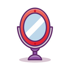 A vibrant red vanity mirror, perfect for daily beauty rituals, reflects a stylish and confident self-image with a simple, elegant design and subtle purple base.