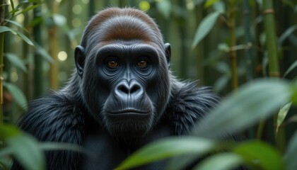 Obraz premium Majestic Western Gorilla Amidst Lush Bamboo Forest