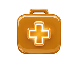 Obraz premium Glossy 3D rendering of a first-aid kit icon with a glowing cross.