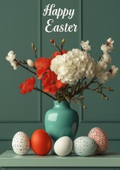Colorful Retro Easter Card with Vibrant Eggs in Various Styles