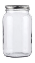 Isolated Clear Glass Jar With Silver Lid On Transparent Background Photo