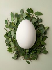 Single Egg in a Nest with Greenery for Spring Vibes