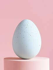 Close-Up of an White Easter Egg Standing on Pastel Pink Background
