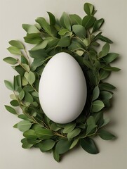 Single Egg in a Nest with Greenery for Spring Vibes