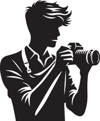 Silhouette of a Male Photographer with DSLR Camera in Action

