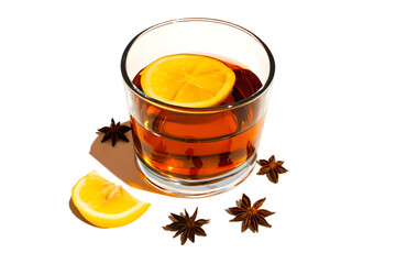 Isolated Cocktail Glass With Orange Slice and Star Anise on Transparent Background