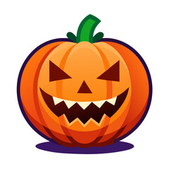 A mischievous jack-o'-lantern grins wickedly, ready for Halloween night with bold orange tones and a simple, cartoonish style.