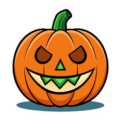 A mischievous jack-o'-lantern grins wickedly, ready for Halloween night, boasting bold orange tones and sharp, cartoonish features.