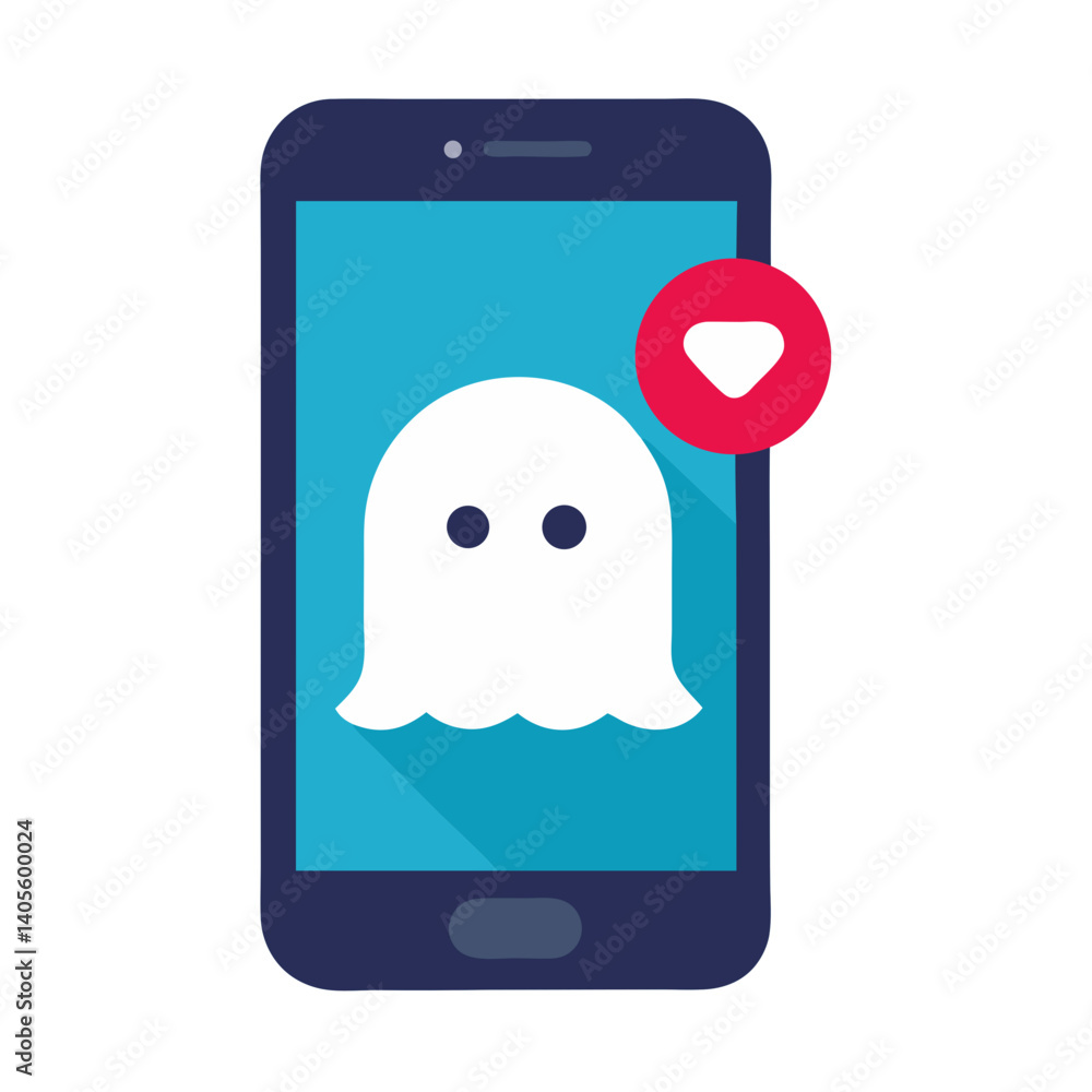 Poster a playful ghost appearing on a smartphone screen, indicating a secret admirer or unseen message with