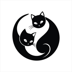  Cute Yin Yang Cat Illustration Black and White Vector Art