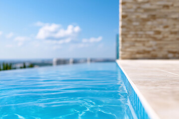 Obraz premium Luxury Infinity Pool with Clear Blue Water Modern Stone Deck and Panoramic City View