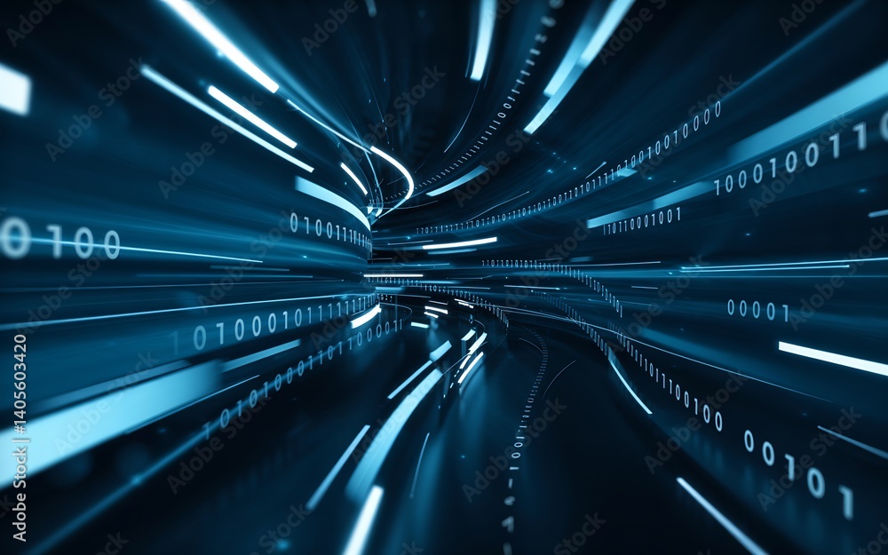 Poster digital data flow in a cyber tunnel