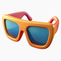 Sunglasses icon in orange and pink with blue lenses